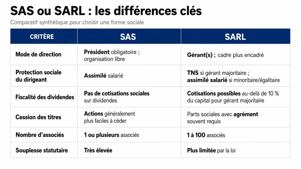 SAS ou SARL : comparaison visuelle des différences clés pour choisir sa forme juridique