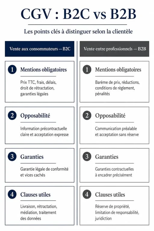 Comparatif des conditions générales de vente société entre B2C et B2B